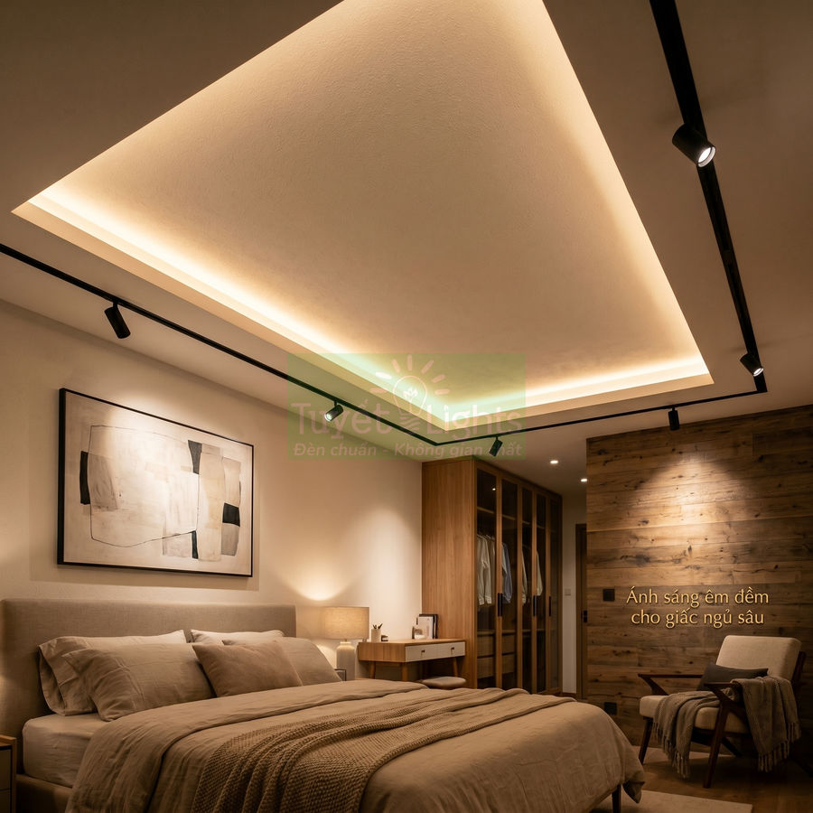 Đèn LED hắt trần phòng ngủ hiện đại ánh sáng vàng ấm tạo không gian thư giãn