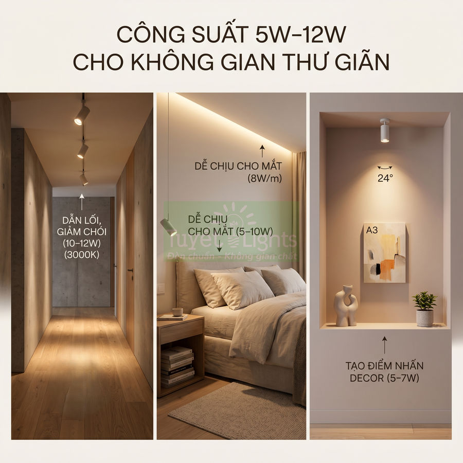 Đèn led rọi ray 5W 12W chiếu sáng hành lang phòng ngủ và góc decor tạo không gian thư giãn ấm áp