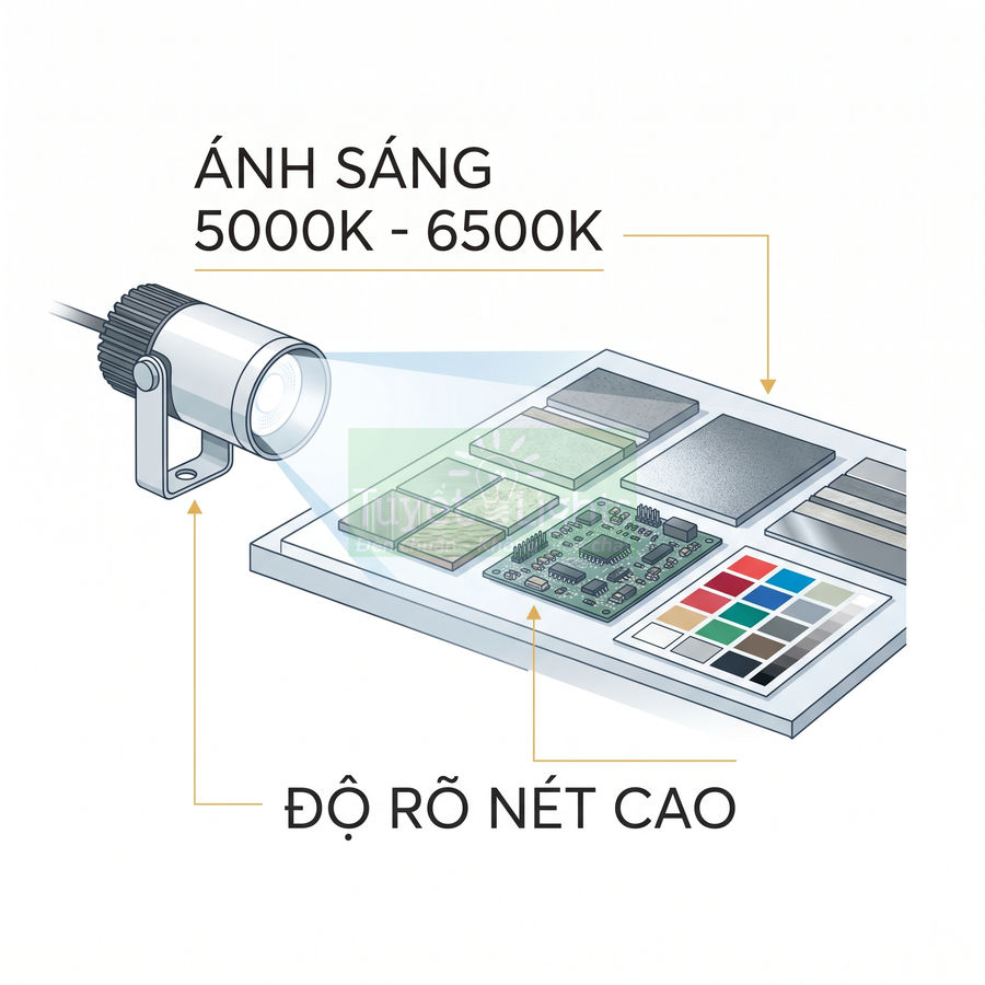 Đèn chiếu sáng 5000K 6500K cho bảng mạch điện tử và bảng màu với độ rõ nét cao