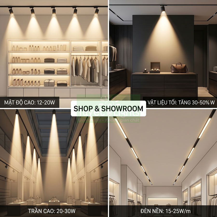 Đèn LED rọi ray và đèn thanh nhôm chiếu sáng shop thời trang và showroom hiện đại