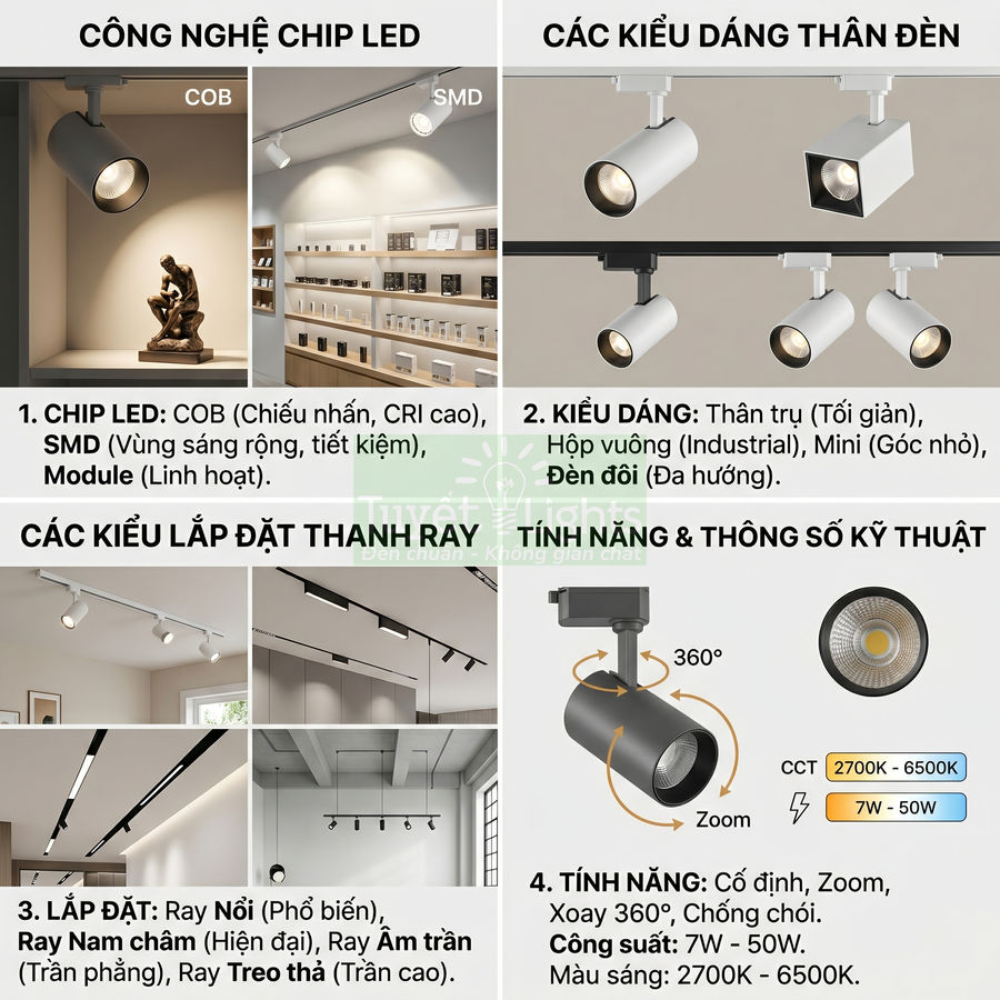 Các loại đèn rọi ray phổ biến nhất hiện nay