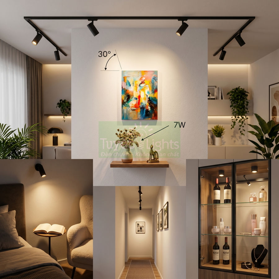 Đèn rọi ray LED 7W chiếu tranh và trang trí nội thất phòng khách, hành lang, tủ trưng bày hiện đại