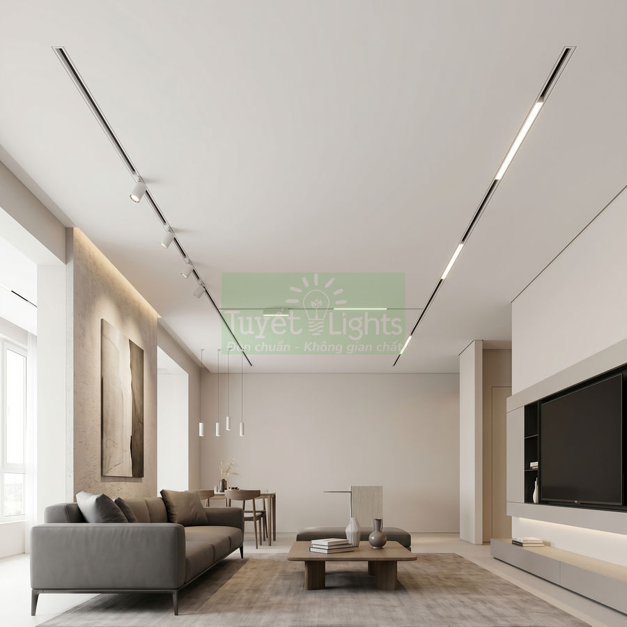 Đèn ray nam châm Tuyết Lights lắp trần phòng khách hiện đại tông màu trung tính