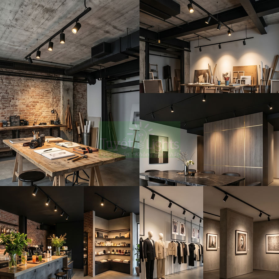 Đèn rọi ray LED chiếu sáng không gian studio, showroom thời trang và cửa hàng trưng bày hiện đại