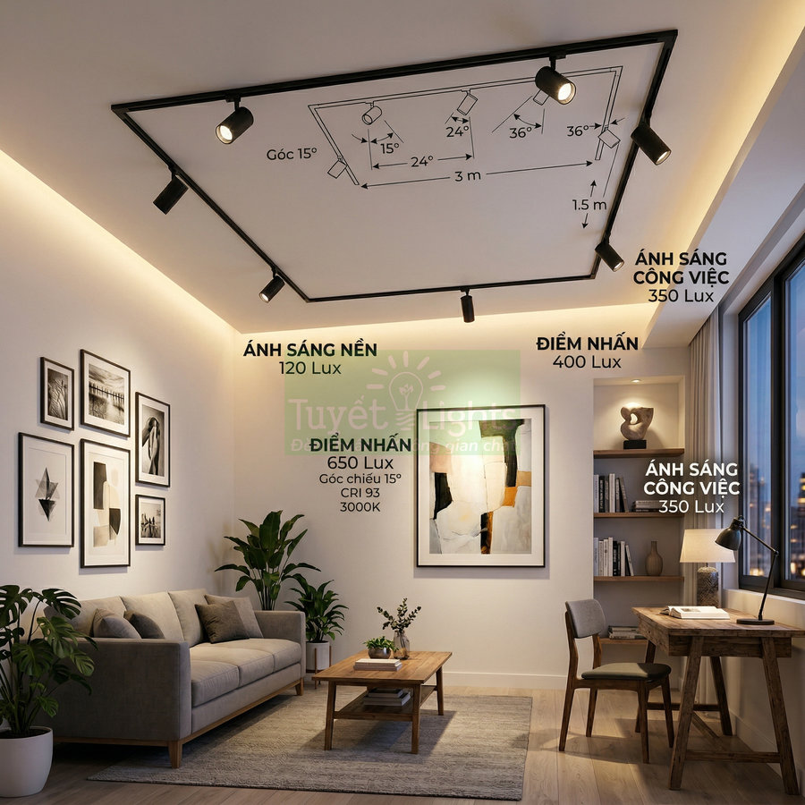 Cách bố trí đèn ray spotlight chuẩn kỹ thuật trong thiết kế chiếu sáng