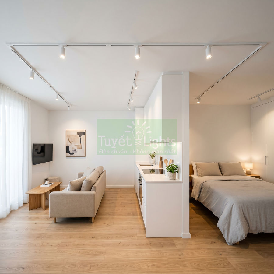 Đèn rọi ray Tuyết Lights chiếu sáng phòng khách và phòng ngủ phong cách tối giản