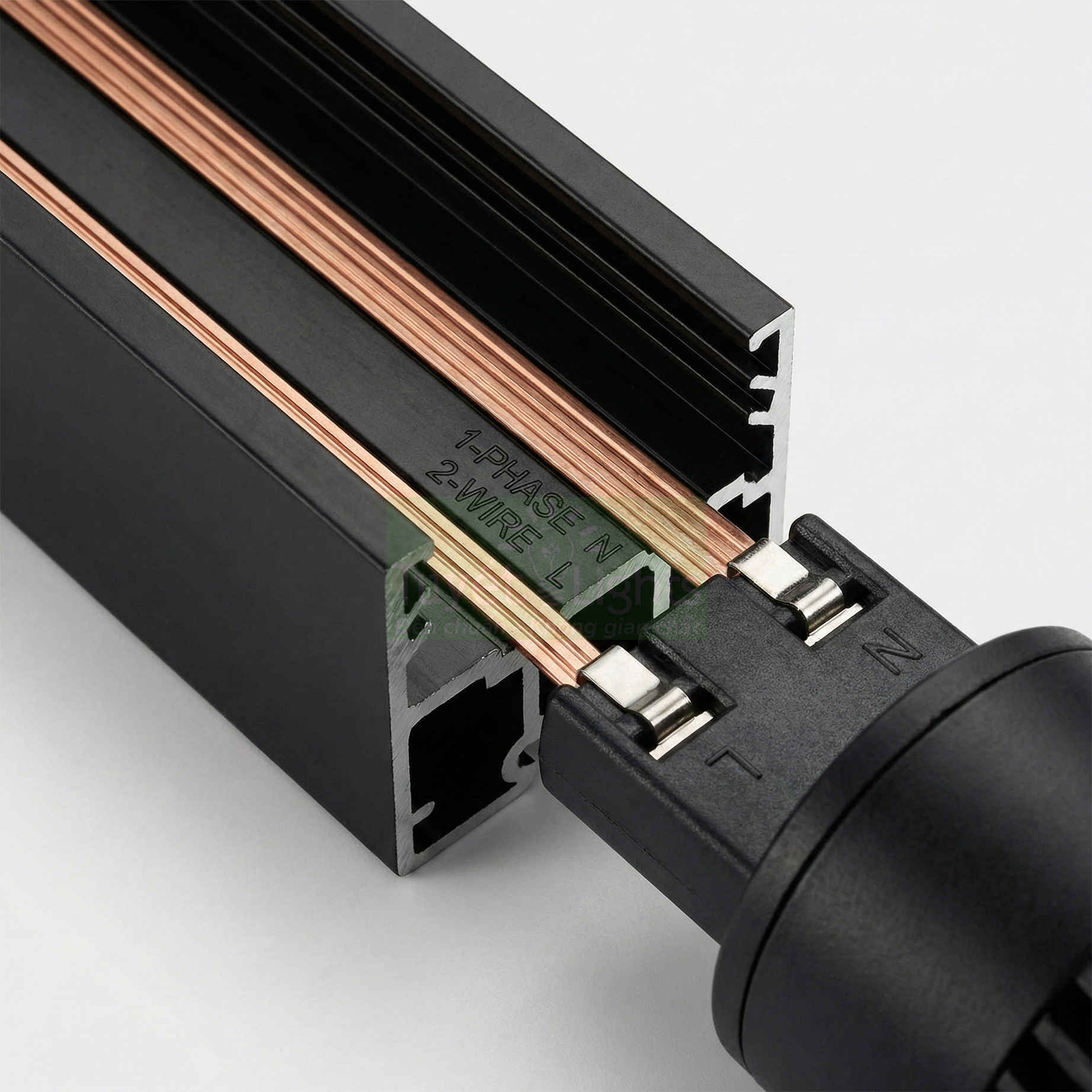 Thanh ray điện nhôm màu đen với lõi đồng và đầu nối 1 phase cho đèn chiếu sáng track light