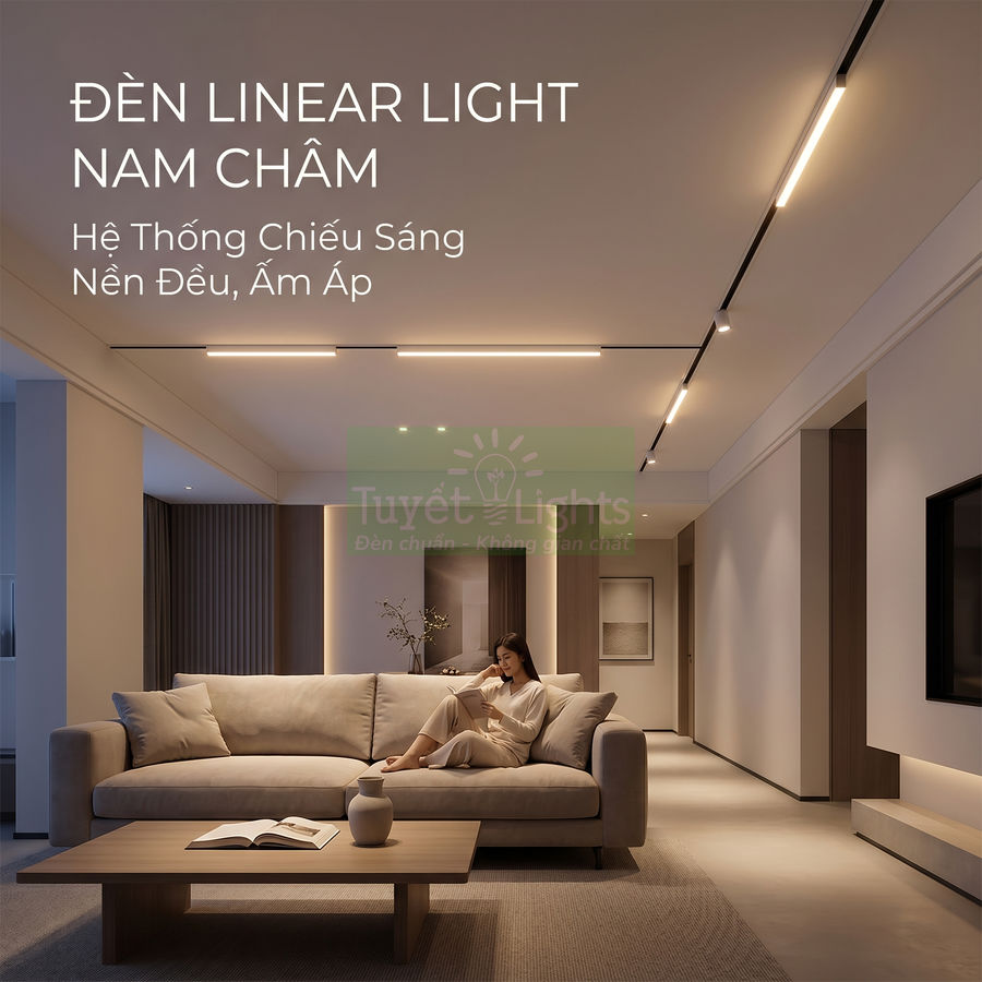 Đèn linear light nam châm Tuyết Lights chiếu sáng trần phòng khách hiện đại, ánh sáng nền đều ấm áp