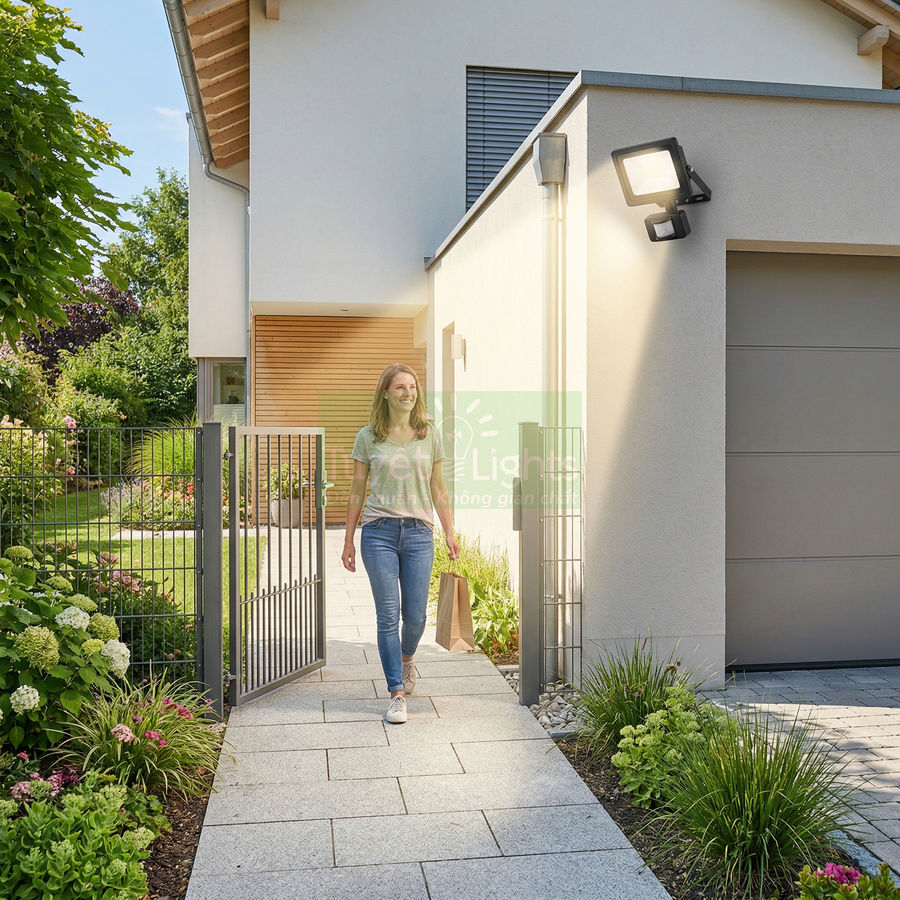 Đèn pha LED gắn tường chiếu sáng lối đi trước cửa nhà hiện đại