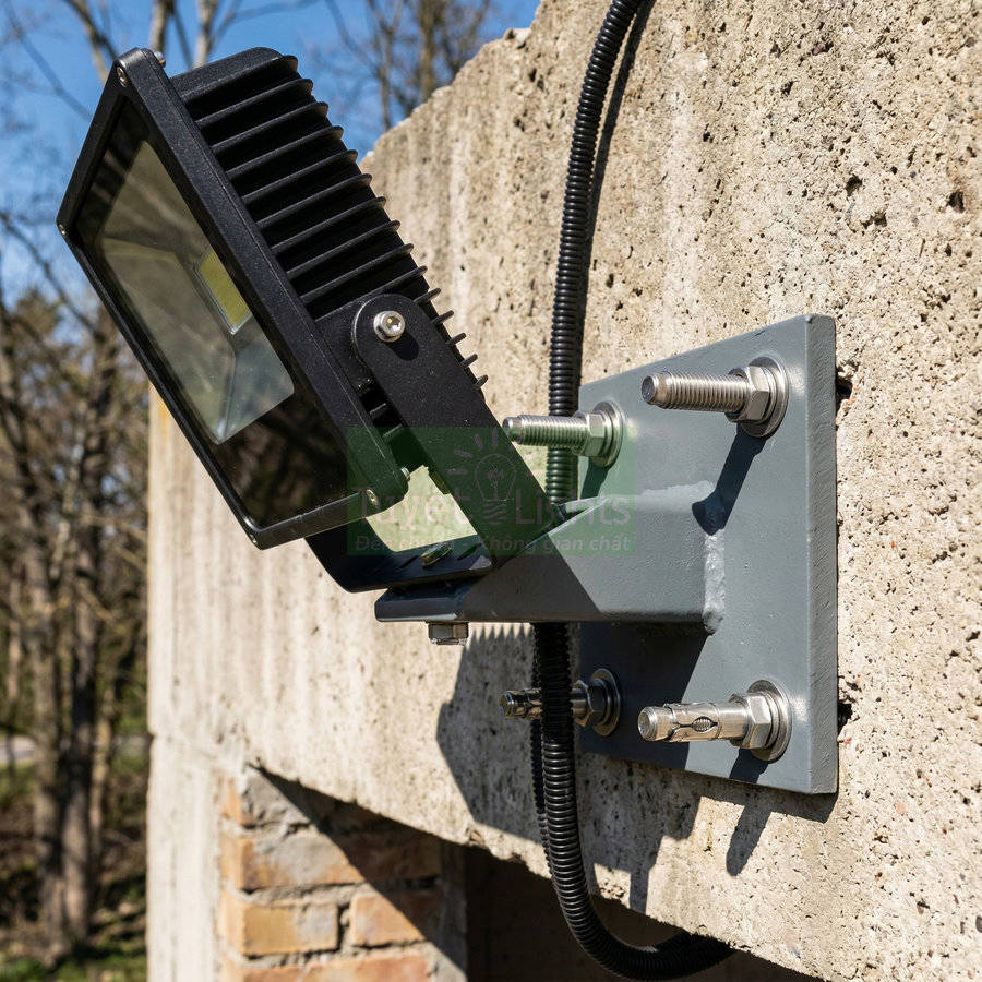 Đèn pha LED ngoài trời gắn tường bằng giá đỡ kim loại chắc chắn
