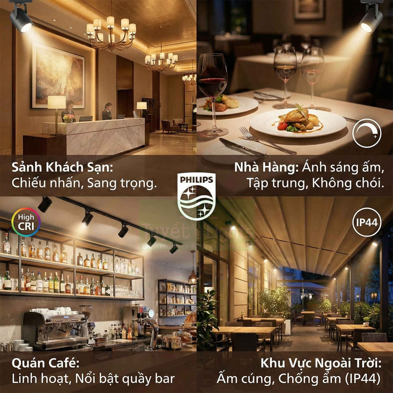 Đèn rọi ray Philips chiếu sáng sảnh khách sạn, nhà hàng, quán cafe và khu vực ngoài trời ấm cúng