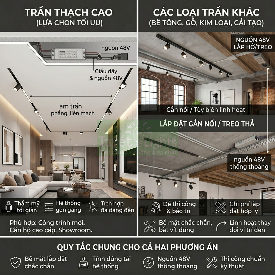 Đèn rọi ray nam châm có cần trần thạch cao không?