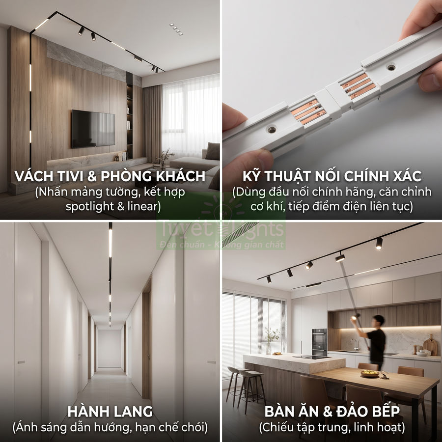 Đèn ray nam châm lắp cho phòng khách, hành lang và bếp, chiếu sáng hiện đại linh hoạt trong căn hộ
