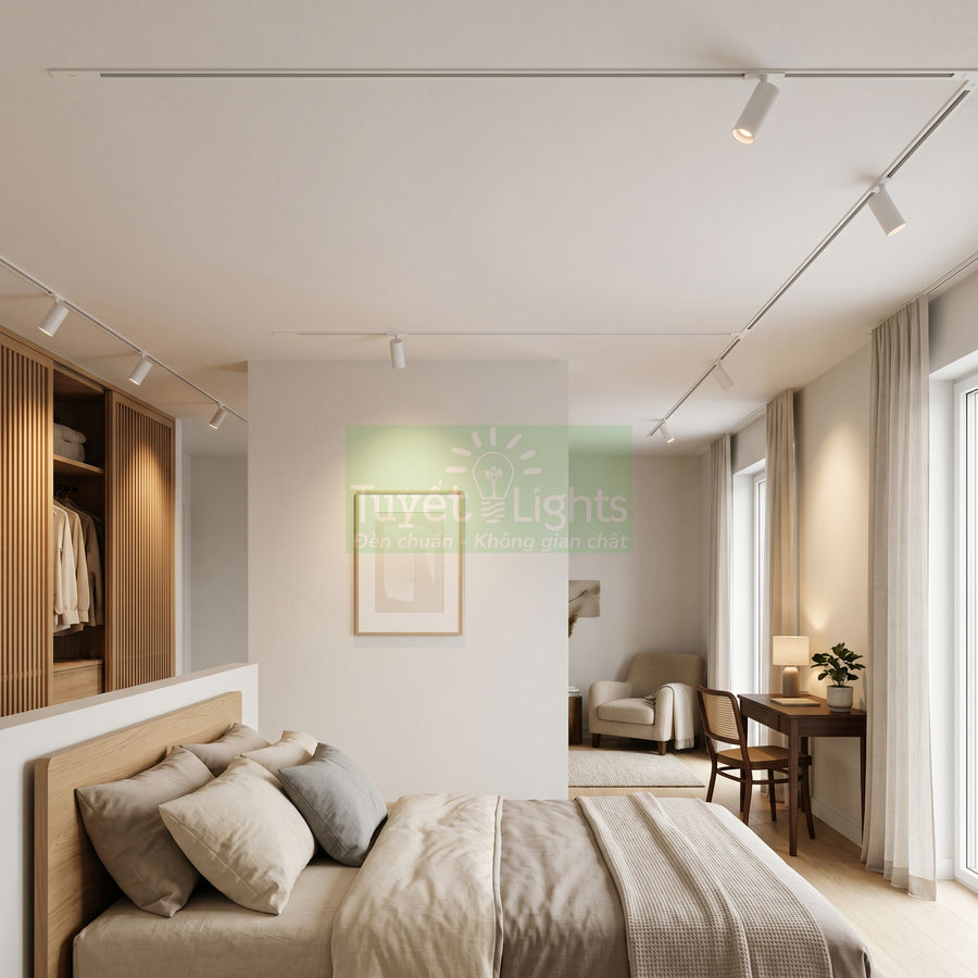 Đèn rọi ray Tuyết Lights lắp trần chiếu sáng phòng ngủ phong cách tối giản ấm cúng