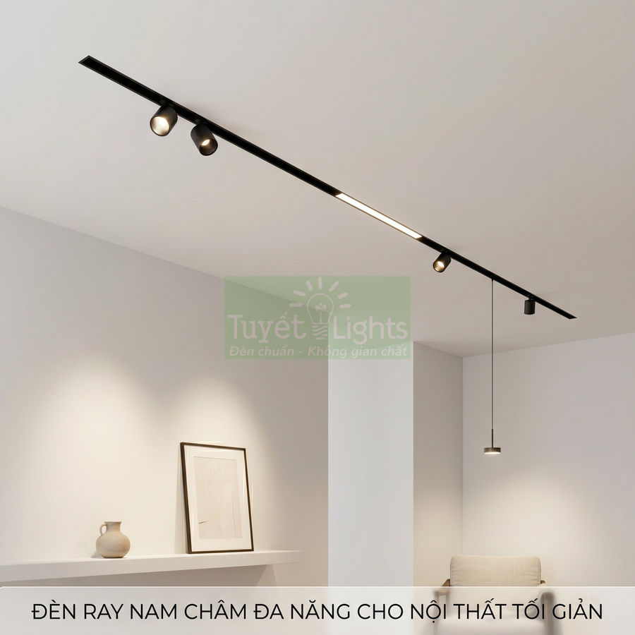 Đèn ray nam châm Tuyết Lights màu đen lắp trần cho phòng khách nội thất tối giản