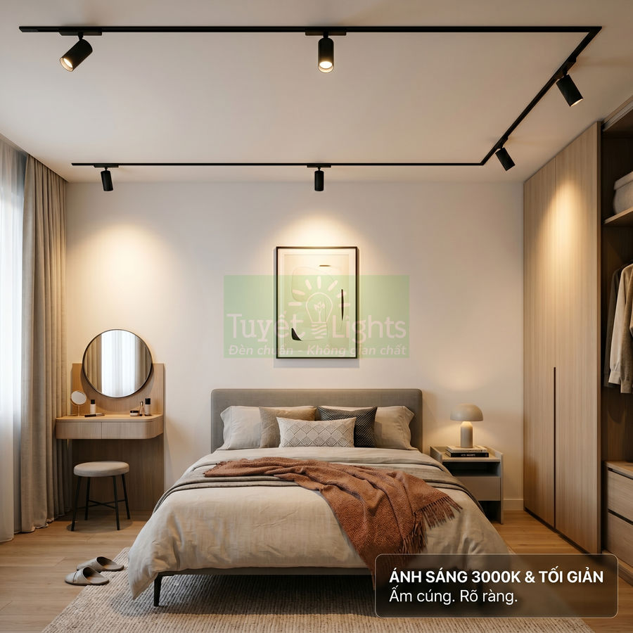 Đèn rọi ray Tuyết Lights ánh sáng 3000K chiếu sáng phòng ngủ phong cách tối giản ấm cúng