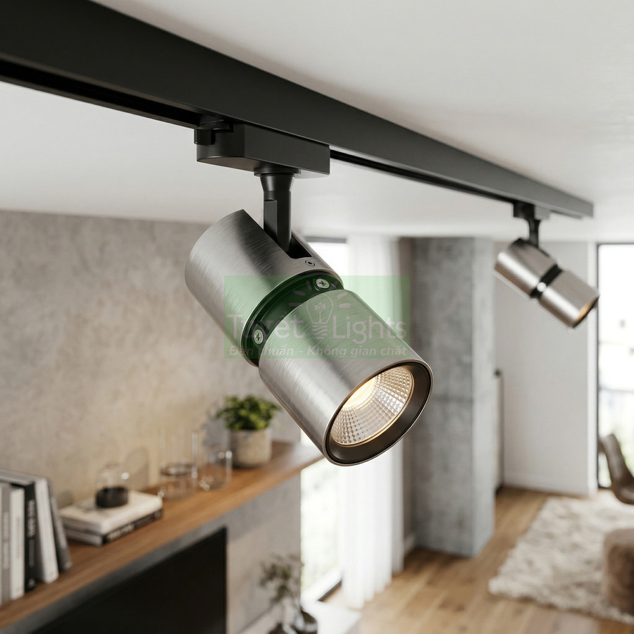 Đèn rọi ray LED vỏ nhôm màu bạc chiếu sáng phòng khách hiện đại