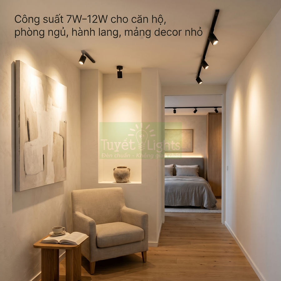 Đèn rọi ray Tuyết Lights 7W 12W chiếu sáng hành lang và phòng ngủ căn hộ hiện đại
