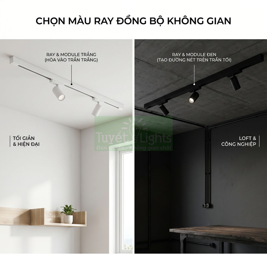 Đèn ray chiếu sáng Tuyết Lights màu trắng và đen lắp trần cho không gian hiện đại và công nghiệp
