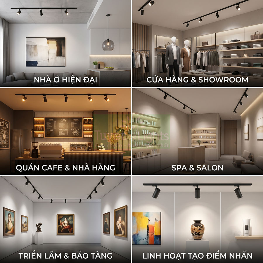 Đèn rọi ray LED chiếu sáng trang trí cho nhà ở, cửa hàng, quán cafe, spa và không gian trưng bày nghệ thuật