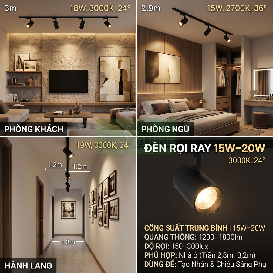 Đèn rọi ray LED 15W 20W ánh sáng vàng lắp phòng khách phòng ngủ hành lang nội thất hiện đại