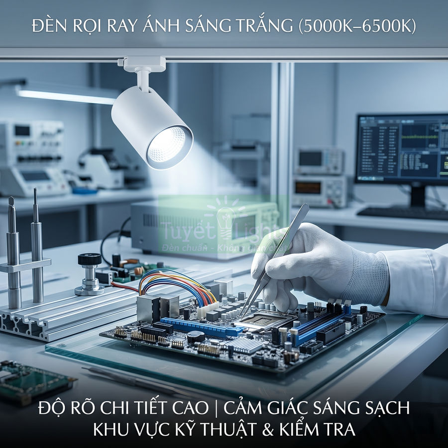 Đèn rọi ray ánh sáng trắng chiếu sáng bàn kỹ thuật viên kiểm tra bo mạch điện tử
