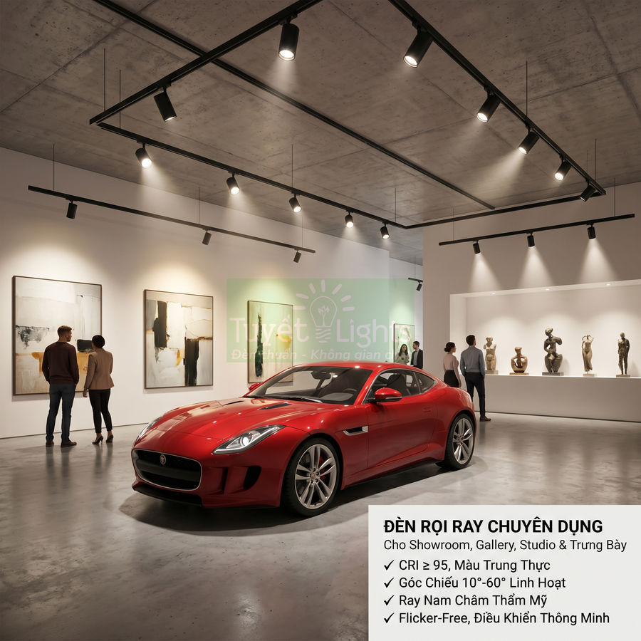 Đèn rọi ray LED chiếu sáng showroom trưng bày ô tô và tác phẩm nghệ thuật hiện đại