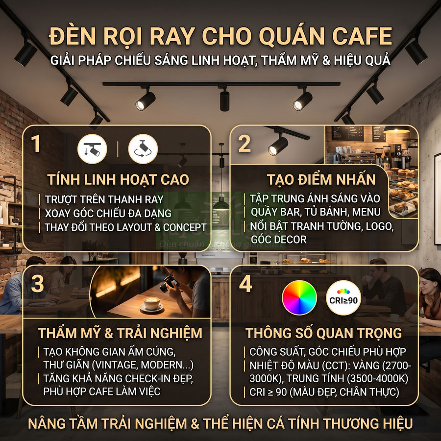 Đèn rọi ray cho quán cafe: Bí quyết tạo không gian thu hút khách