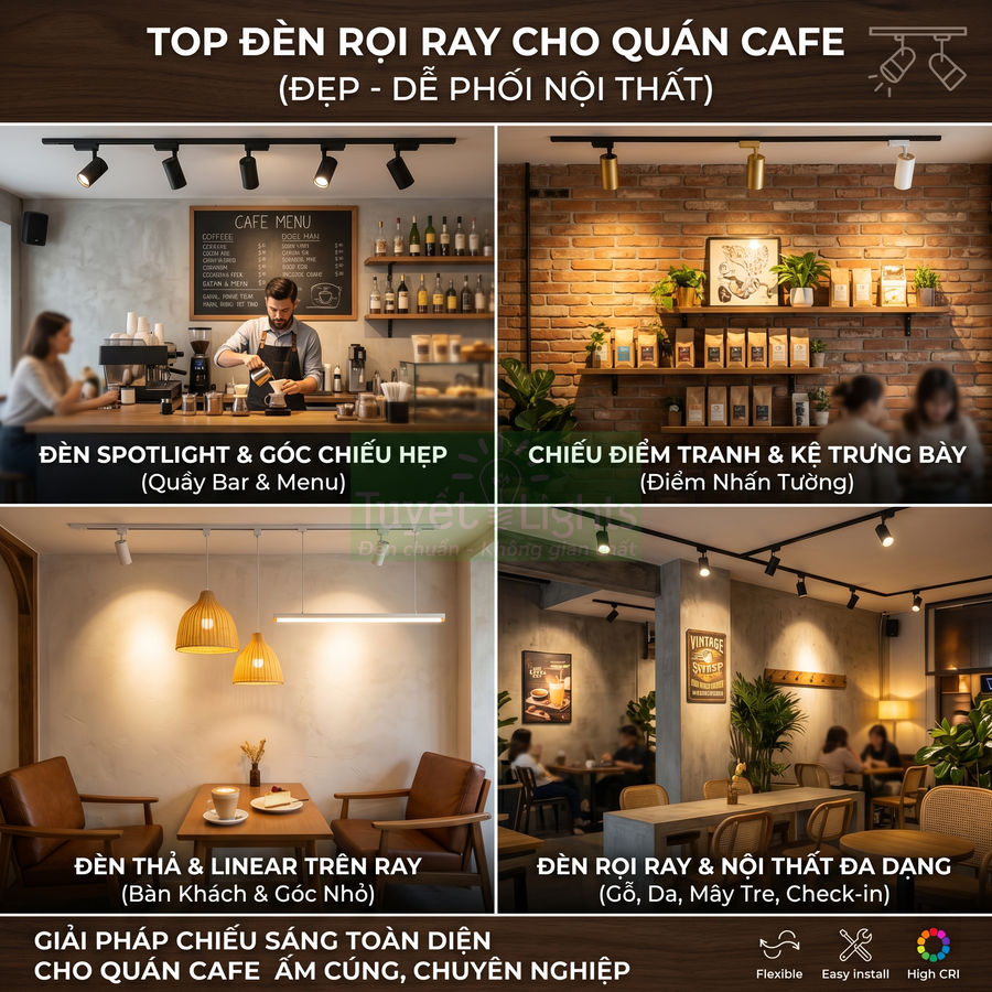 Top đèn rọi ray cho quán cafe đẹp, dễ phối nội thất