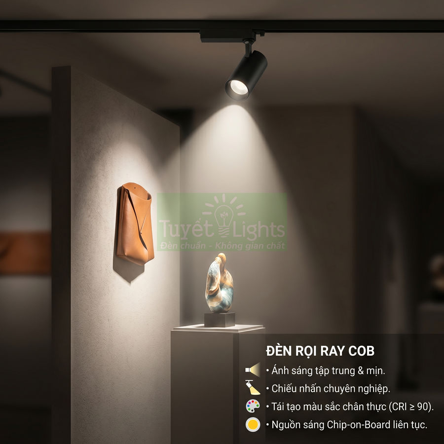 Đèn rọi ray COB Tuyết Lights chiếu sáng điểm nhấn cho tác phẩm nghệ thuật trong không gian trưng bày