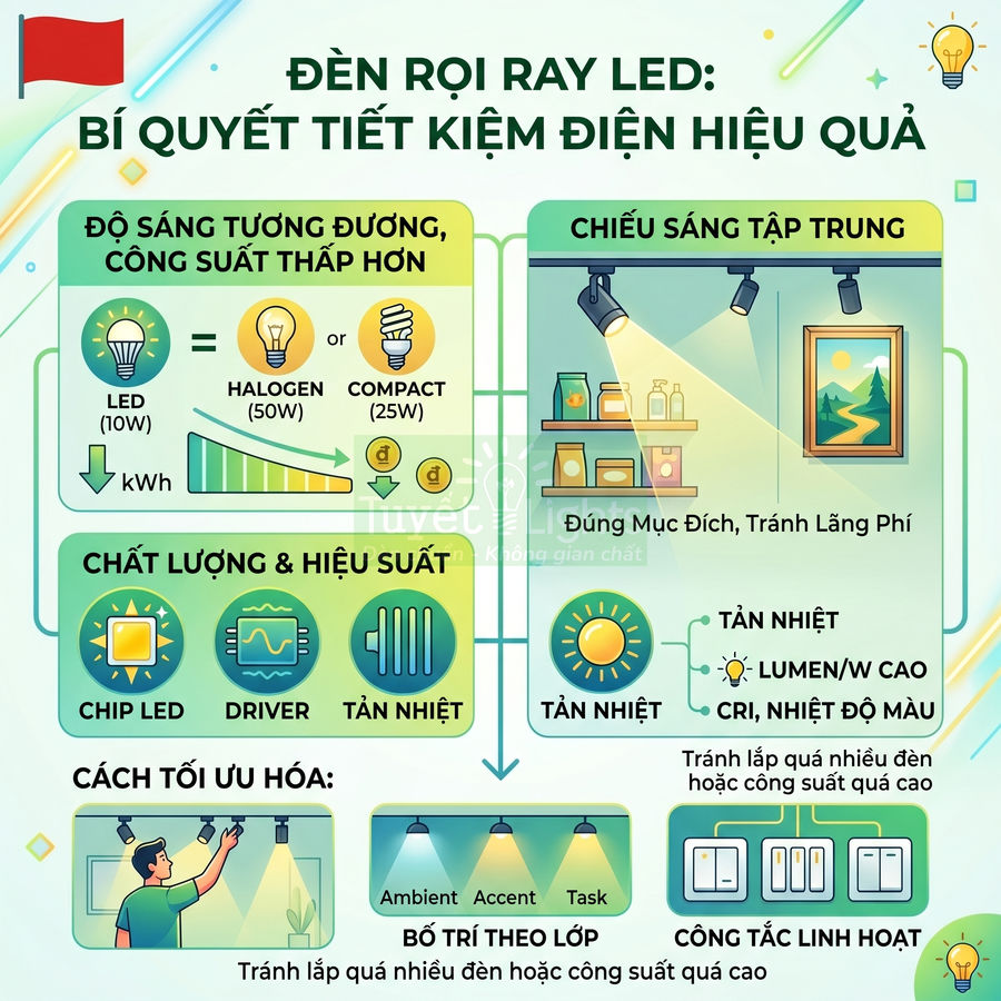 Đèn rọi ray LED có tiết kiệm điện không?