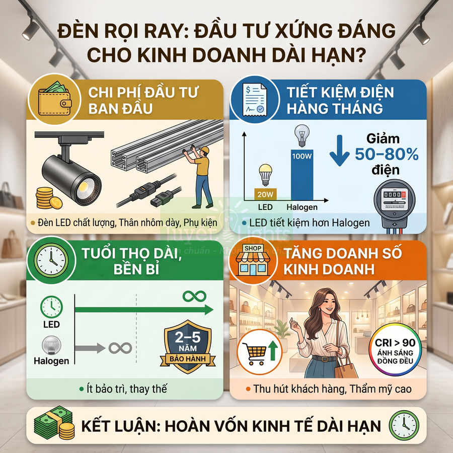 Đèn rọi ray LED cho cửa hàng thời trang, tiết kiệm điện, tuổi thọ cao, tăng doanh số kinh doanh
