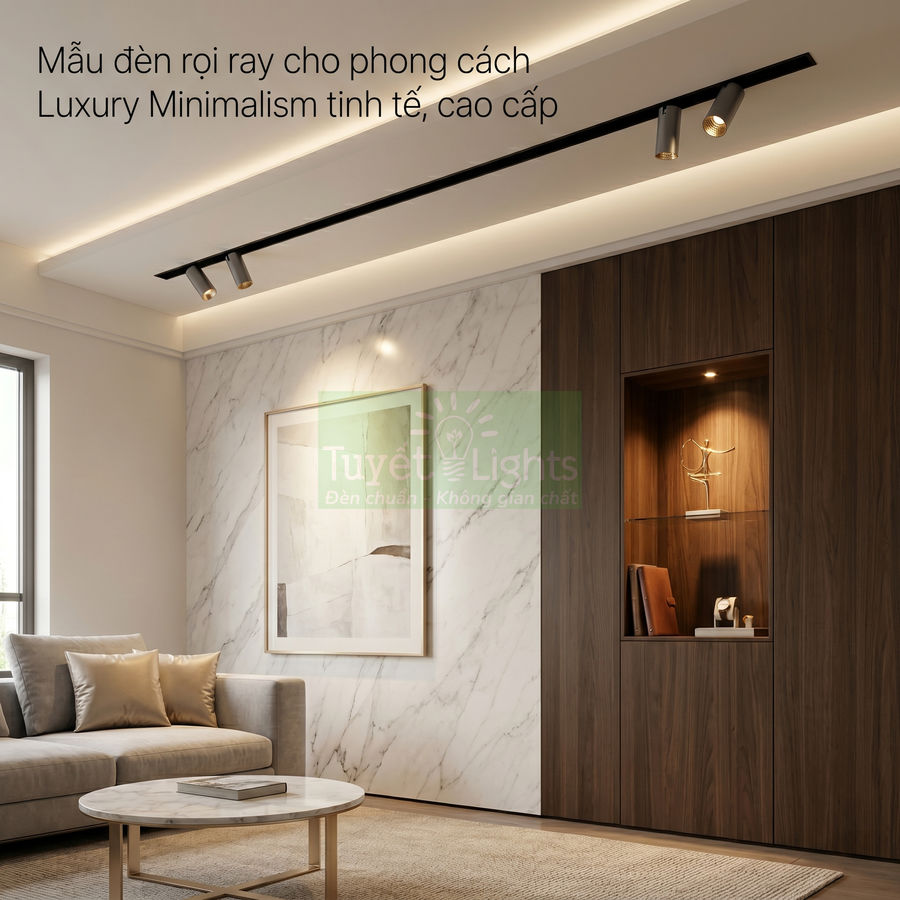 Đèn rọi ray Tuyết Lights lắp trần phòng khách phong cách Luxury Minimalism tinh tế, hiện đại