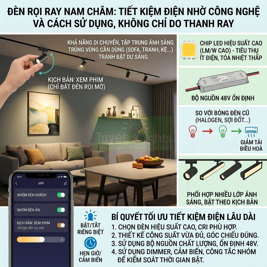 Đèn rọi ray nam châm có tiết kiệm điện không?