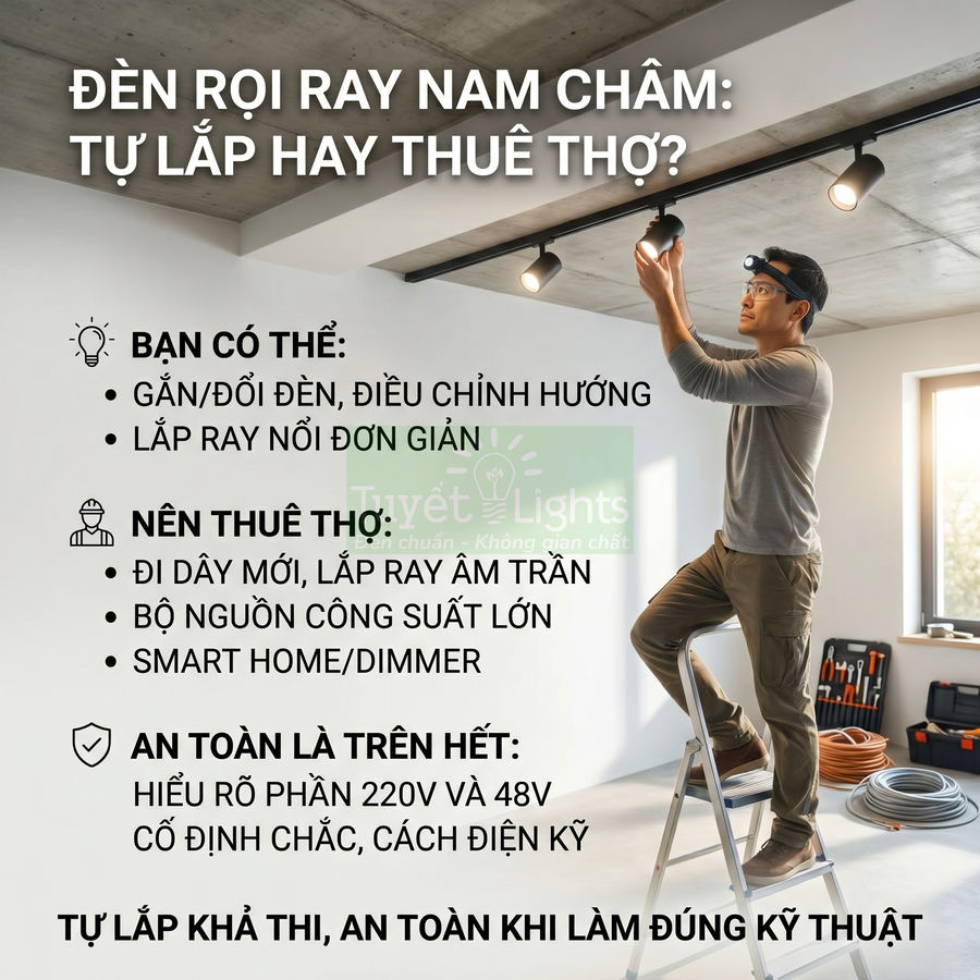 Có thể tự lắp đèn rọi ray nam châm tại nhà không?