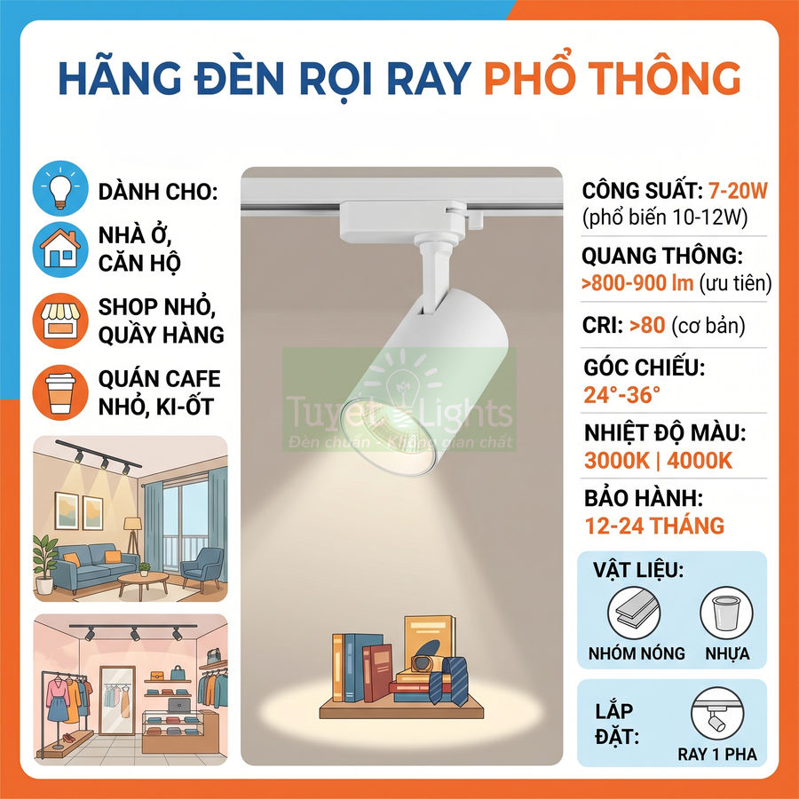 Đèn rọi ray Tuyết Lights màu trắng chiếu sáng trưng bày sách và sản phẩm trong không gian nội thất