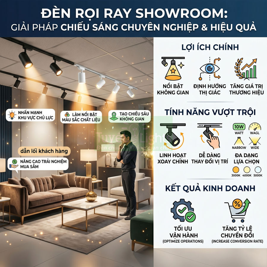 Đèn rọi ray cho showroom: Giải pháp chiếu sáng chuyên nghiệp