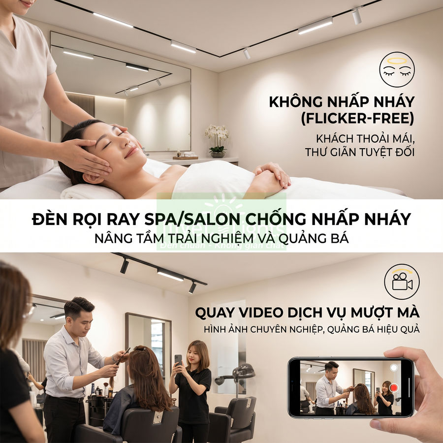 Đèn rọi ray spa salon chống nhấp nháy cho phòng massage và tiệm tóc, phù hợp quay video dịch vụ mượt mà