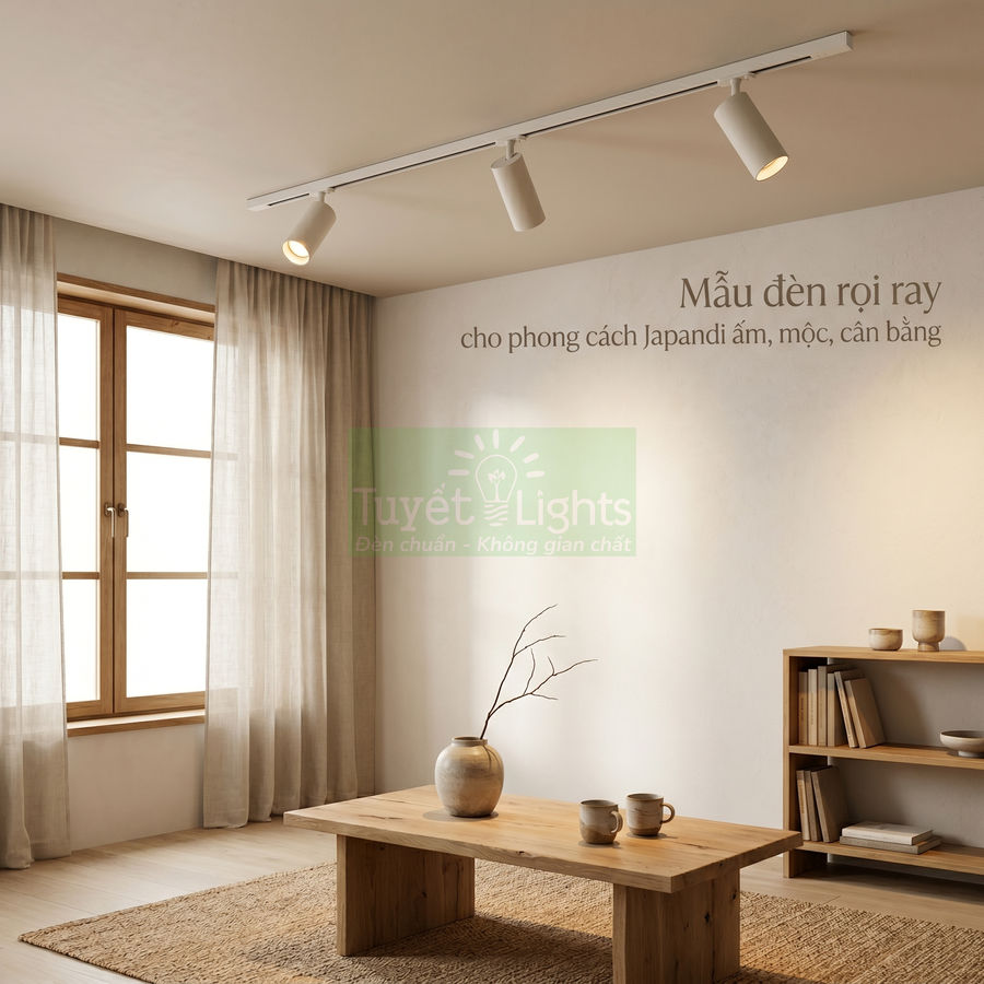 Đèn rọi ray Tuyết Lights màu trắng chiếu sáng phòng khách phong cách Japandi ấm cúng