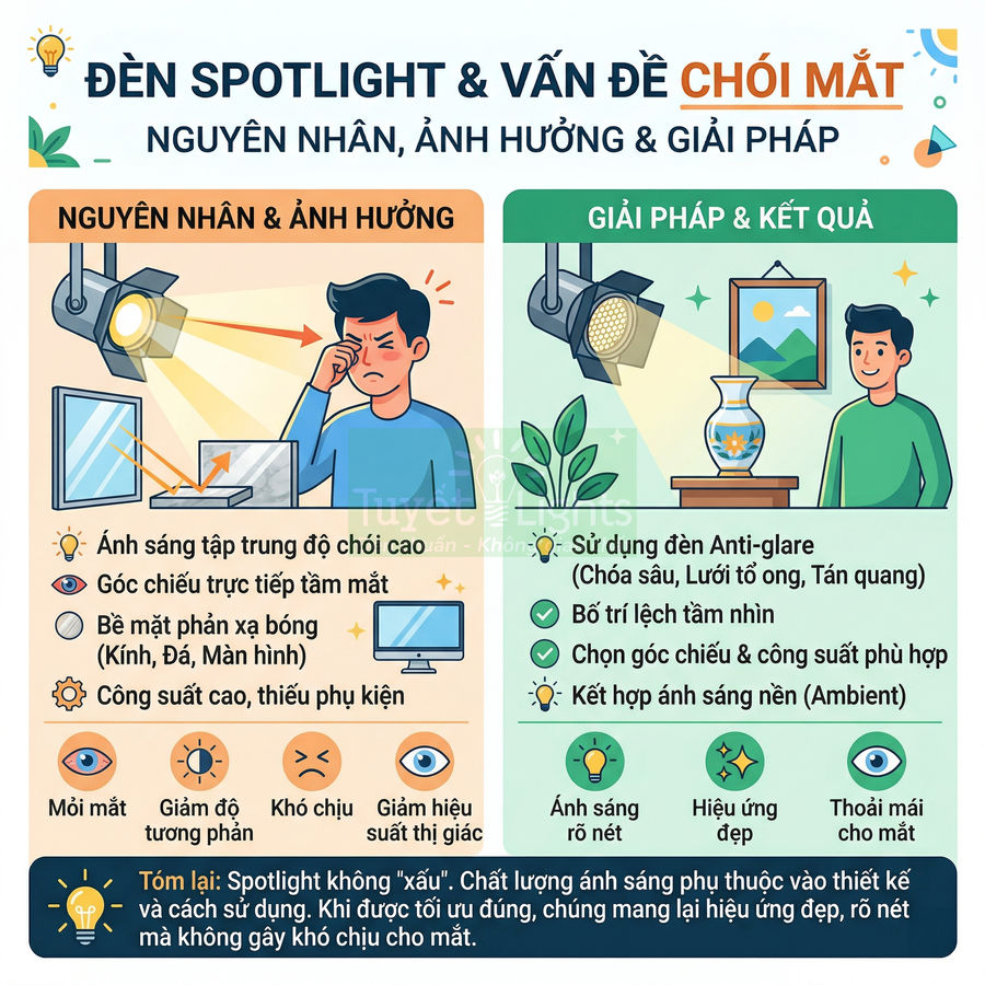 Đèn spotlight có gây chói mắt không và cách khắc phục