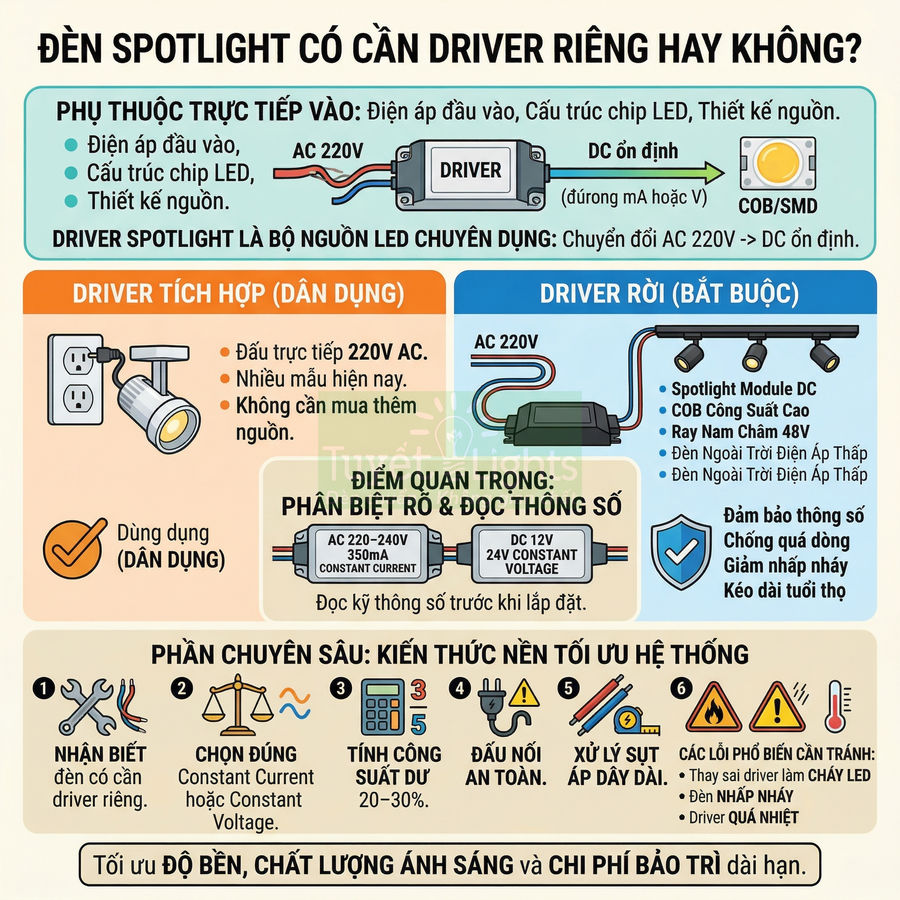 Đèn spotlight có cần driver riêng không?