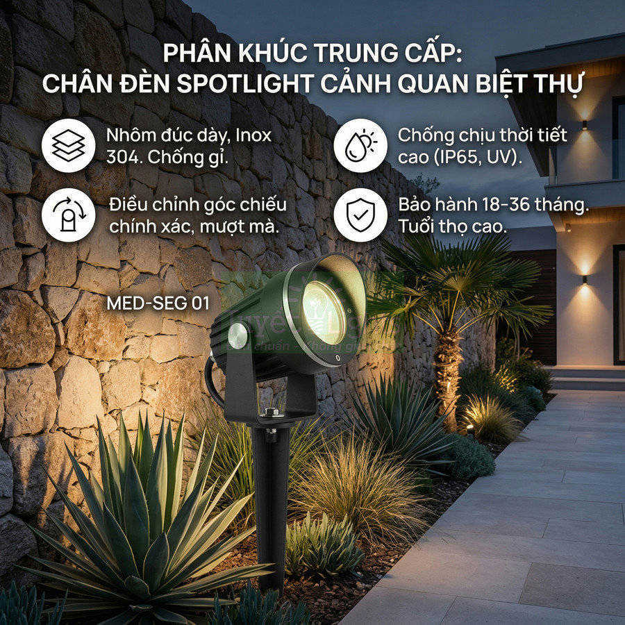 Chân đèn spotlight cảnh quan MED SEG 01 chiếu sáng lối đi biệt thự ngoài trời