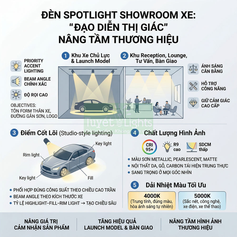 Đèn spotlight cho showroom xe: chọn sao cho nổi bật sản phẩm