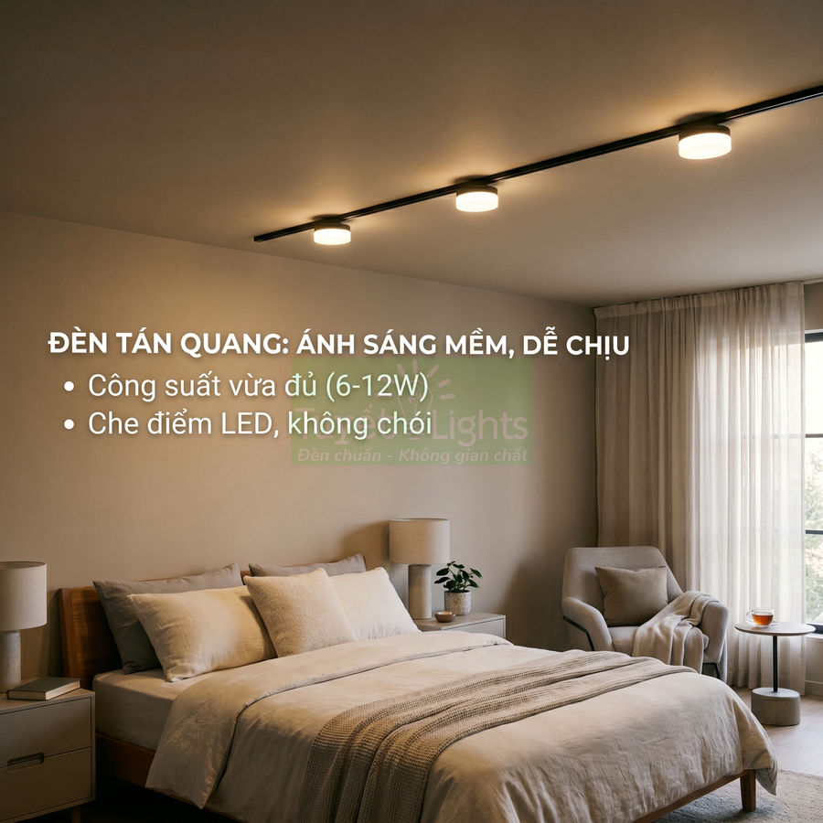 Đèn tán quang LED ánh sáng mềm lắp trên trần phòng ngủ hiện đại, công suất 6 12W, không chói mắt