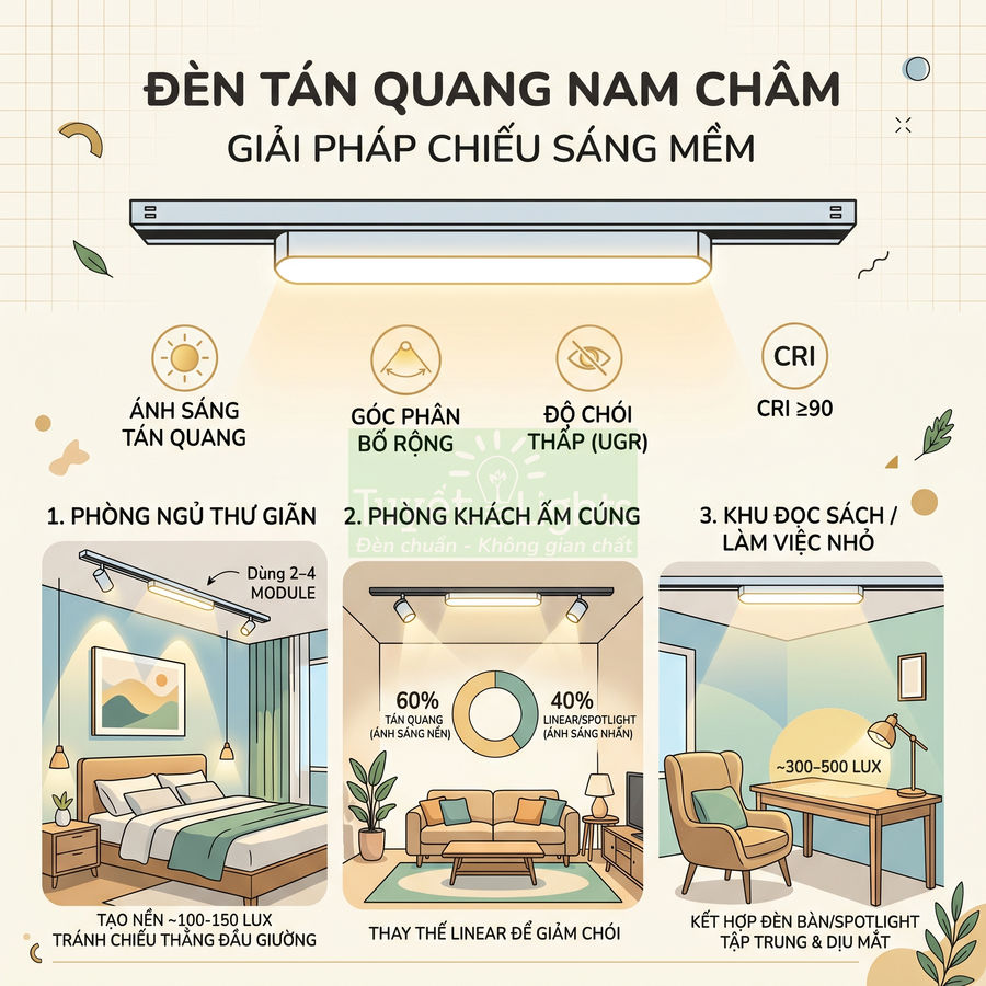 Đèn tán quang nam châm chiếu sáng mềm cho phòng ngủ, phòng khách và góc đọc sách làm việc nhỏ