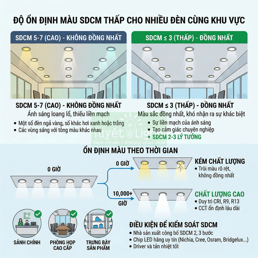 Đèn LED trần SDCM thấp ánh sáng đồng nhất cho sảnh chính, phòng họp và trưng bày sản phẩm