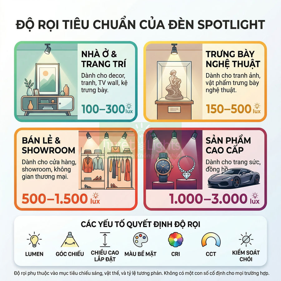 Độ rọi tiêu chuẩn của đèn spotlight là bao nhiêu?