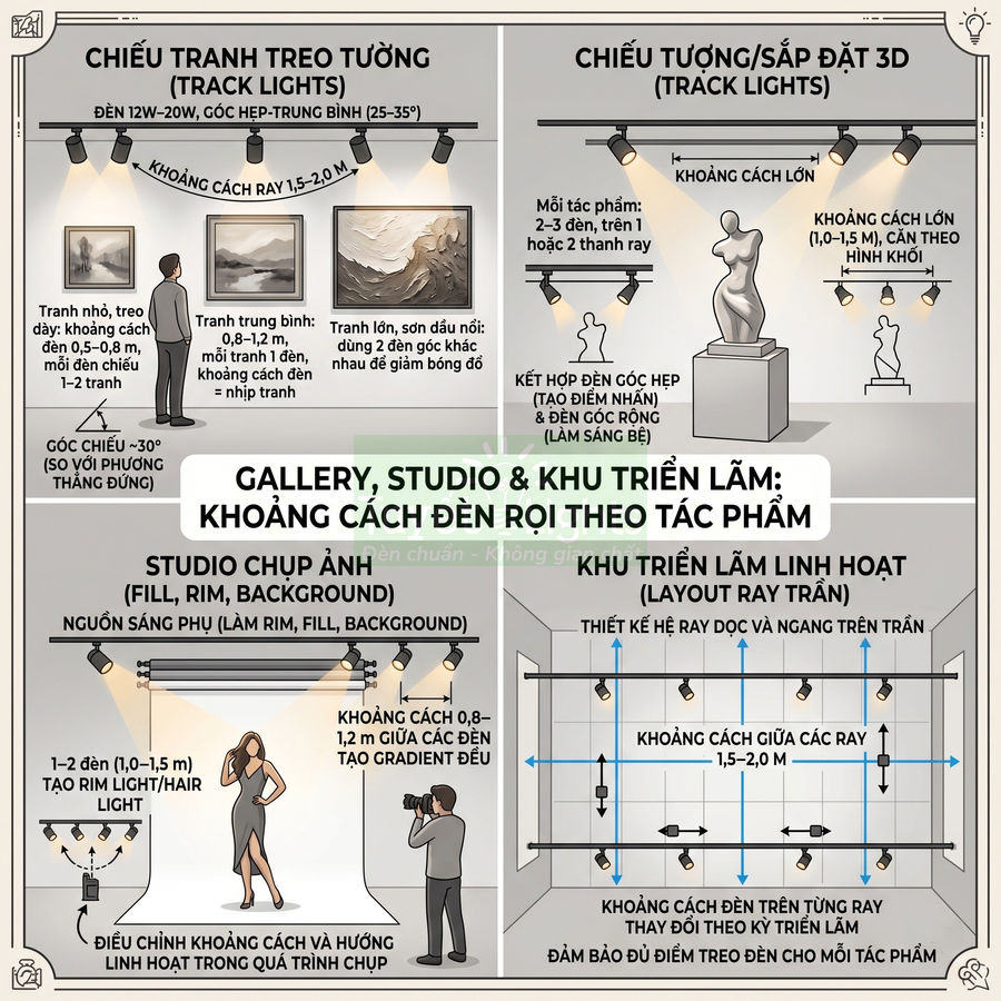 Hướng dẫn bố trí đèn rọi ray cho gallery, studio chụp ảnh và khu triển lãm tác phẩm nghệ thuật