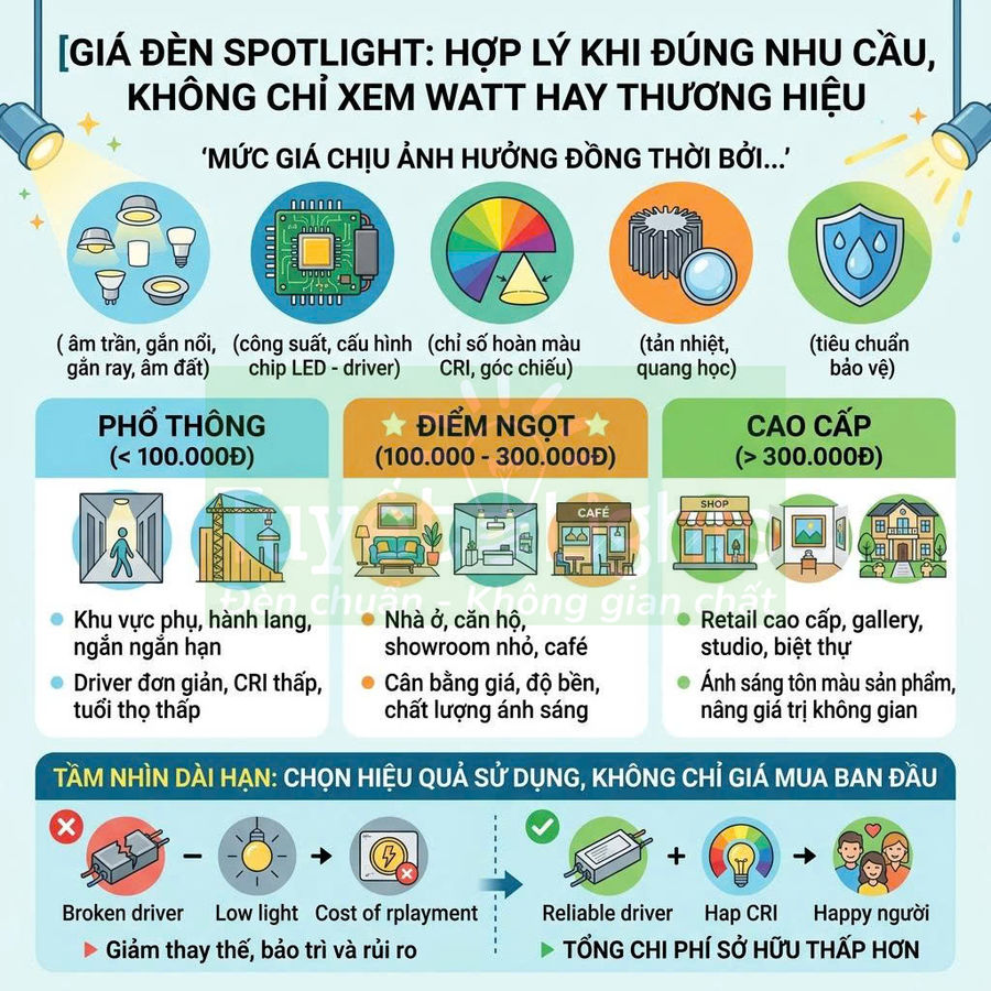 Đèn spotlight giá bao nhiêu là hợp lý theo nhu cầu và chất lượng?