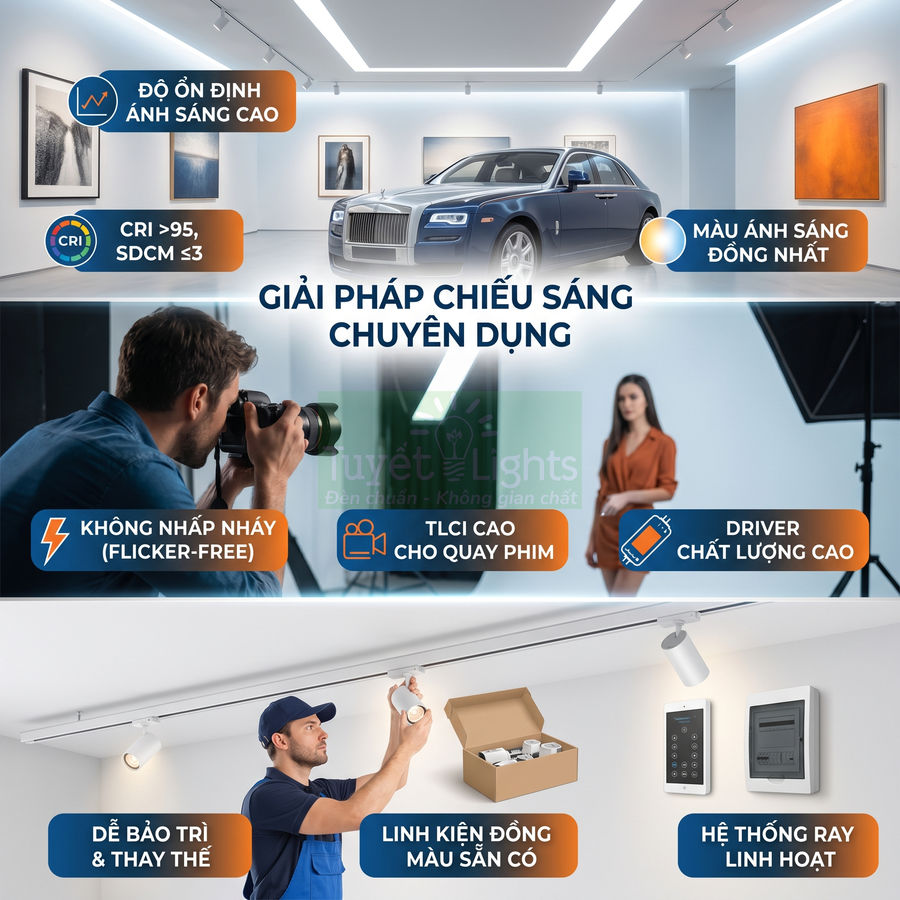 Giải pháp chiếu sáng chuyên dụng Tuyết Lights với đèn ray LED cho showroom, studio và không gian trưng bày